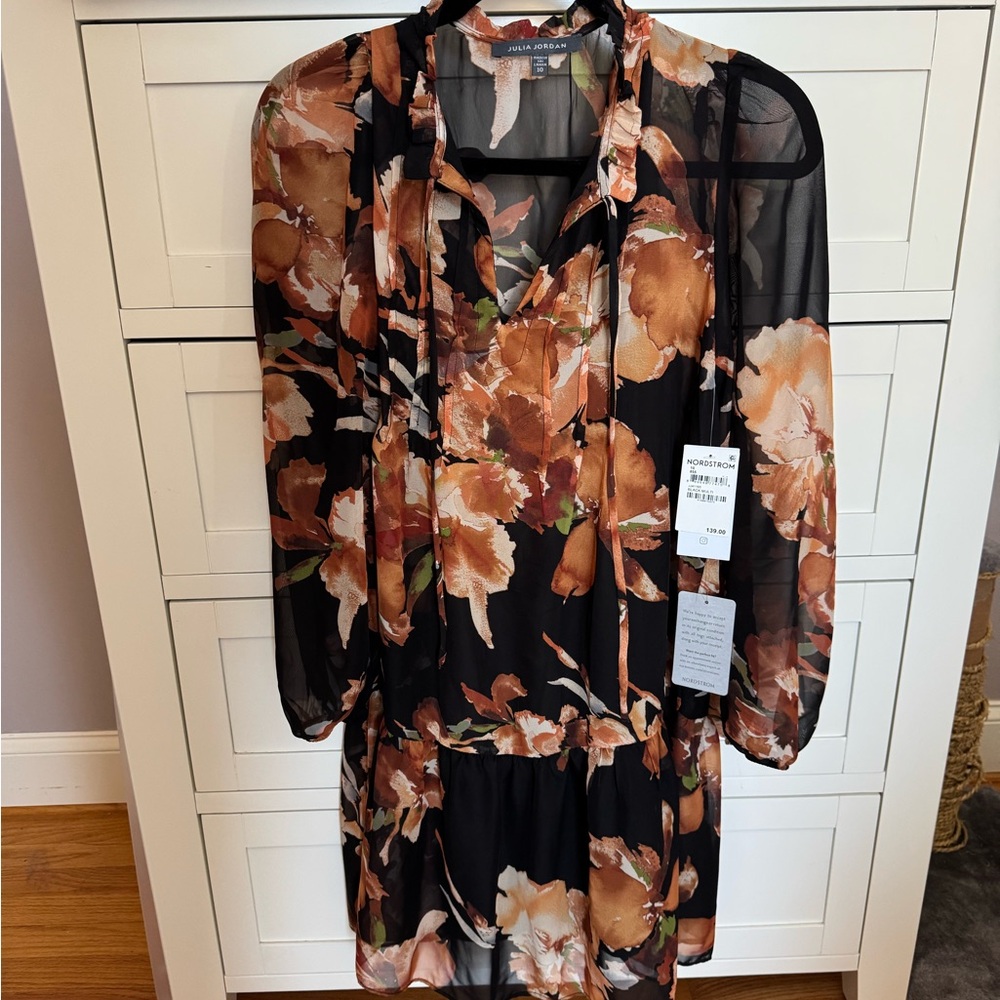 Nordstrom Long Sleeve Floral Dress - Black and Brown
